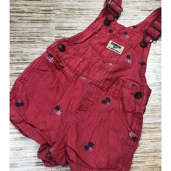 D-283  Oshkosh B’Gosh Bib shortall Overalls 100% cotton vestbak PINK 12 Month - Picture 1 of 2